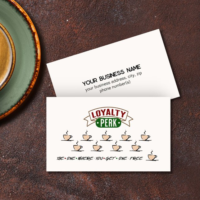 Tarjeta De Visita Coffee Shop Funny Loyalty Business Card (Loyalty Card for Coffee Shop with funny loyalty perk slogan logo by Busy Business Bee)