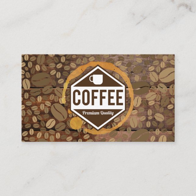Tarjeta De Visita Coffee Stain | Café Barista Trim de Madera (Anverso)