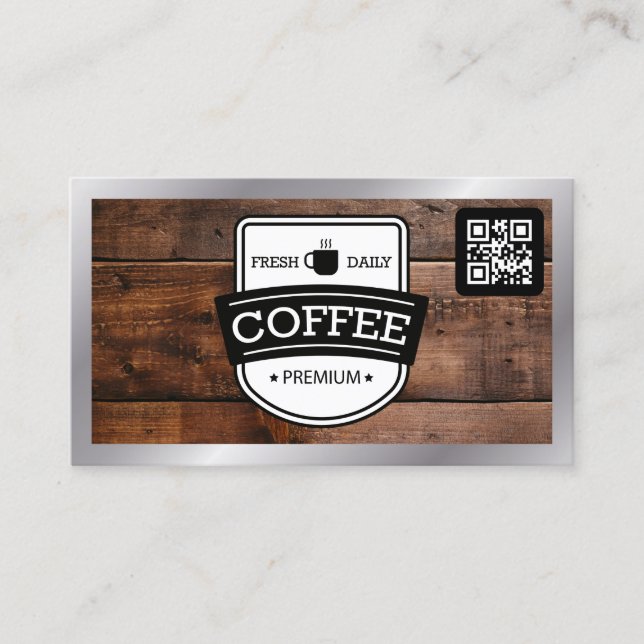Tarjeta De Visita Coffee Stain | Cafetería Fondo de Madera Barista (Anverso)