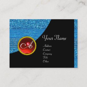 Tarjeta De Visita COJINAS DE MODA AZUL MONOGRAM, rubí rojo negro