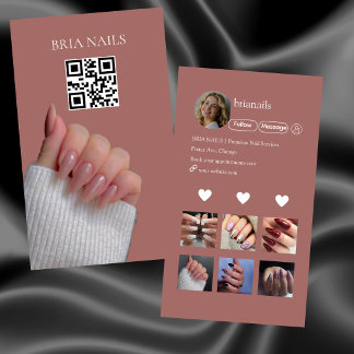 Tarjeta De Visita Colaje de Fotos Código QR de Técnico de Uñas Moder