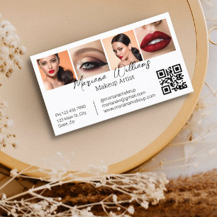 Tarjeta De Visita Colaje de Fotos de Artista de Maquillaje Código QR