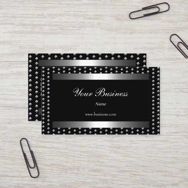 Tarjeta De Visita Colas de plata negro elegante (Anverso/Reverso In Situ)
