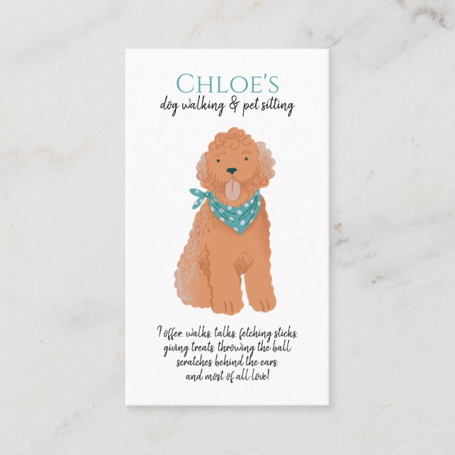 Tarjeta De Visita Colcha de agua Adorable Perro Walker Mascota Sitte (Anverso)