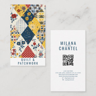 Tarjeta De Visita Colcha de Parcheo Azul Amarillo Rojo Ropa Hecha a 
