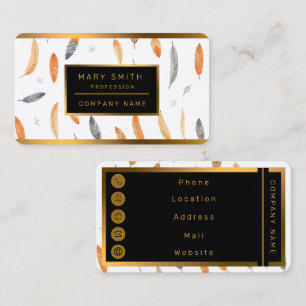 Tarjeta De Visita Colección Boho de Lujo con Plumas de Moda