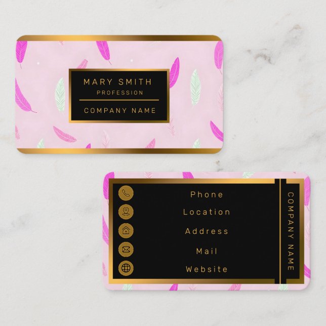 Tarjeta De Visita Colección Boho Plumas de Lujo (Anverso / Reverso)