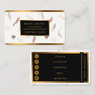 Tarjeta De Visita Colección de Lujo Boho Plumas de Moda