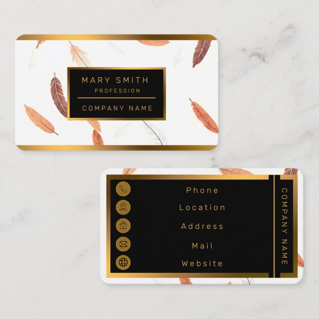 Tarjeta De Visita Colección de Lujo Plumas Boho Popular (Anverso / Reverso)