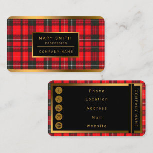 Tarjeta De Visita Colección de moda tartán tradicional de color rojo