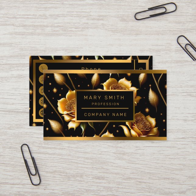 Tarjeta De Visita Colección de Rosas Boho Gold de lujo moderna (Anverso/Reverso In Situ)