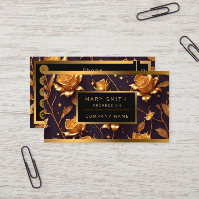 Tarjeta De Visita Colección de Rosas de Luxury Gold Boho (Anverso/Reverso In Situ)