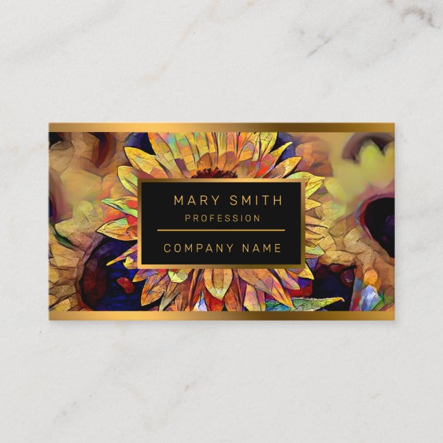 Tarjeta De Visita Colección elegante de girasoles dorados (Anverso)