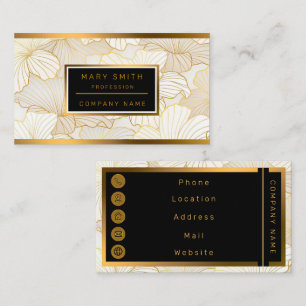 Tarjeta De Visita Colección elegante de línea floral blanca dorada
