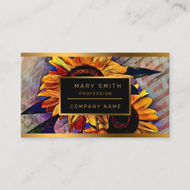 Tarjeta De Visita Colección elegante Gold 2 Sunflowers (Anverso)