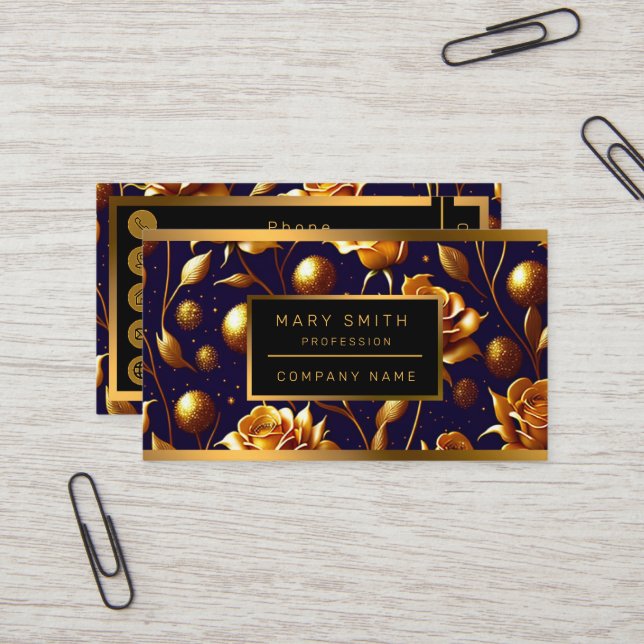 Tarjeta De Visita Colección moderna de Luxury Gold Boho Rosa (Anverso/Reverso In Situ)