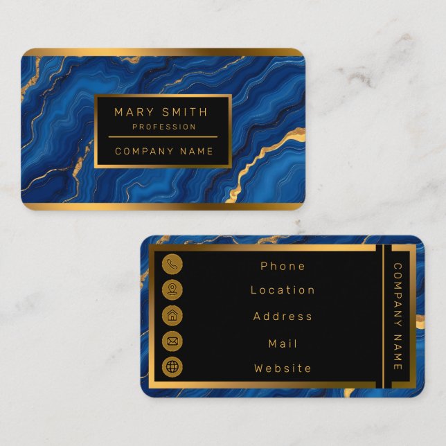 Tarjeta De Visita Colección moderna de mármol de oro azul (Anverso / Reverso)