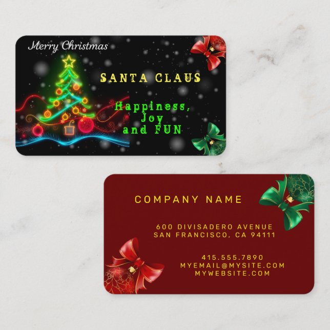 Tarjeta De Visita Colección Neon Holiday para Navidades modernos (Anverso / Reverso)
