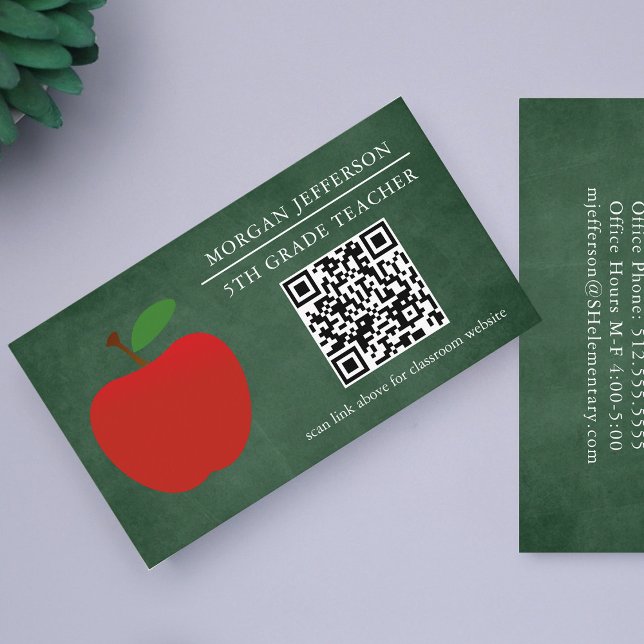 Tarjeta De Visita Colegio de profesores Red Apple Chalkboard QR Code (Subido por el creador)