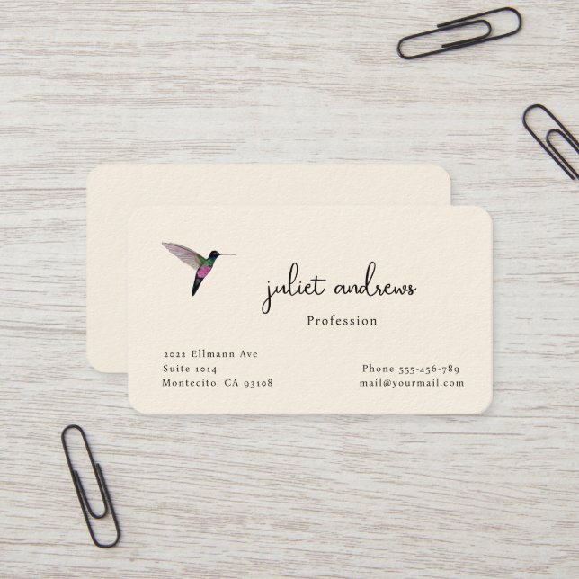 Tarjeta De Visita Colibrí (Anverso/Reverso In Situ)