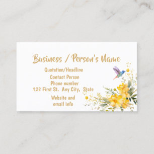 Tarjeta De Visita Colibrí acuarela Personalizado de flores amarillas