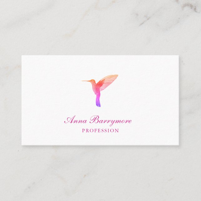 Tarjeta De Visita Colibrí Blanco Elegante (Anverso)