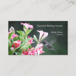 Tarjeta De Visita Colibrí con flores rojas y blancas