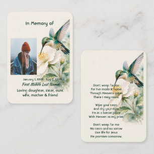 Tarjeta De Visita Colibrí de Flores Blancas Cristianas Memorial