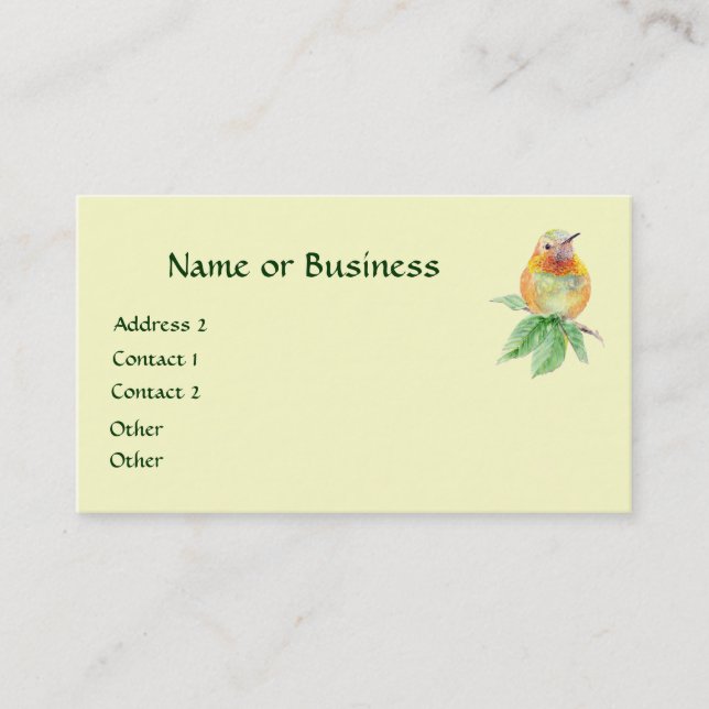 Tarjeta De Visita Colibrí, pájaro, naturaleza, vida silvestre, tarje (Anverso)
