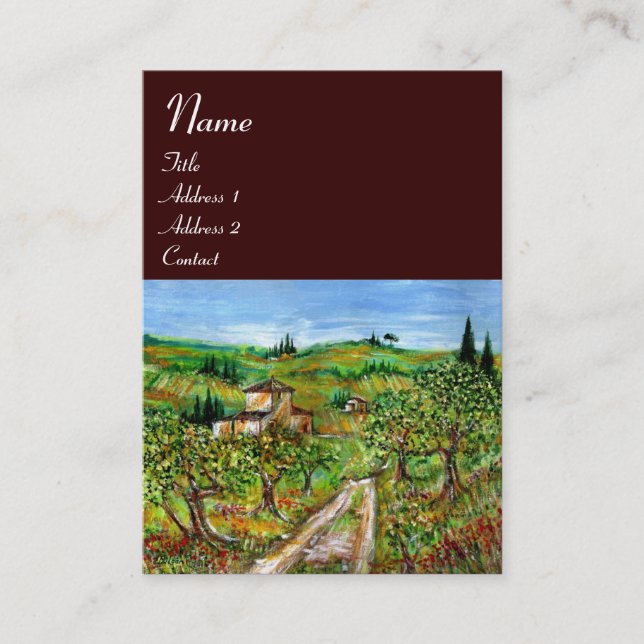 Tarjeta De Visita COLINAS VERDES, OLIVOS, PAISAJE TOSCANO, Marrón (Anverso)