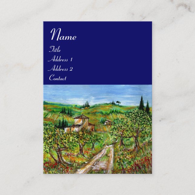 Tarjeta De Visita COLINAS VERDES Y OLIVOS PAISAJE TOSCANO,Azul (Anverso)