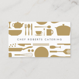 Tarjeta De Visita Collage de cocina dorado/blanco