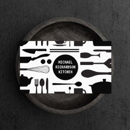 Tarjeta De Visita Collage de cocina en blanco/negro con logotipo neg