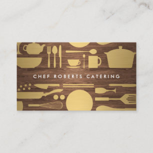 Tarjeta De Visita Collage de cocina en Faux Gold y Woodgrain