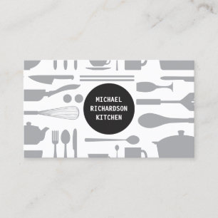 Tarjeta De Visita Collage de cocina gris/blanco con logo negro