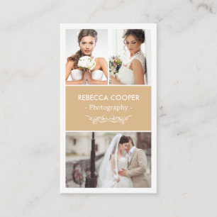 Tarjeta De Visita Collage de fotografía boda Elegante color café