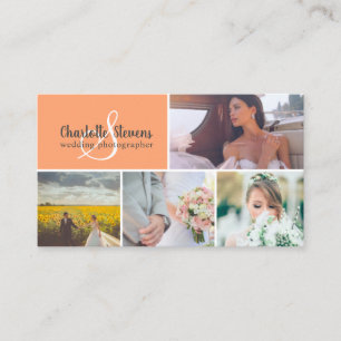 Tarjeta De Visita collage de fotógrafos bodas naranjas de coral de m