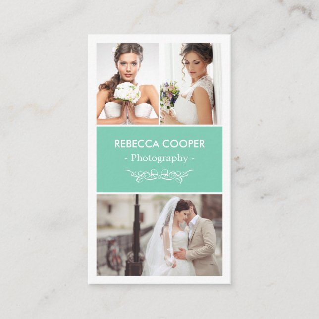Tarjeta De Visita Collage de fotos boda Elegante Fotografía limpia (Anverso)