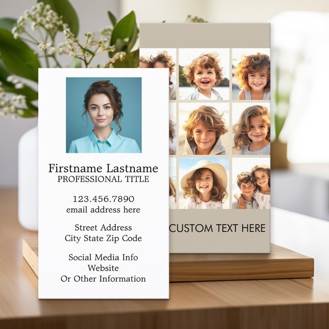 Tarjeta De Visita Collage de fotos con 9 fotos cuadradas - Taupe (Custom Printed Business Card)
