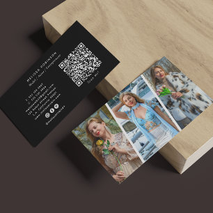 Tarjeta De Visita Collage de Fotos con Código QR Modelo Profesional