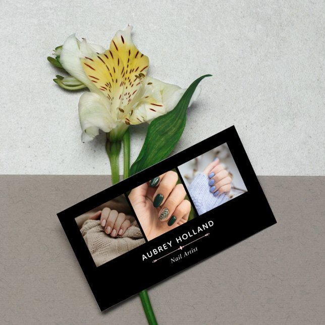 Tarjeta De Visita Collage de fotos de Artista de Uñas Rosa Black Rub (Subido por el creador)