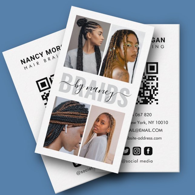 Tarjeta De Visita Collage de fotos de guión de caligrafía de trenzad (Subido por el creador)