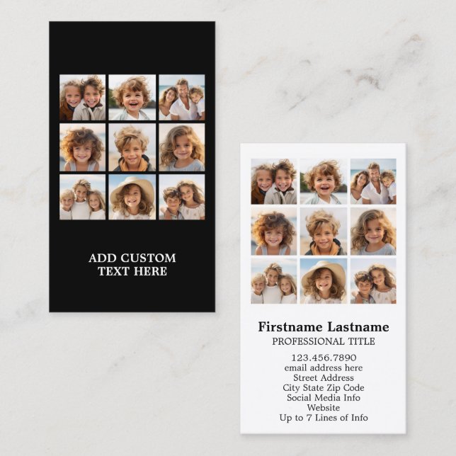 Tarjeta De Visita Collage de fotos de Instagram con 9 fotos (Anverso / Reverso)