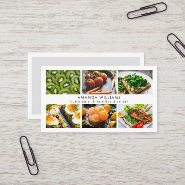 Tarjeta De Visita Collage de fotos de nutricionistas modernos dietis (Anverso/Reverso In Situ)