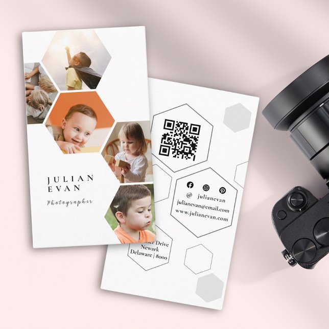 Tarjeta De Visita Collage de fotos más modernas de Hexagon honeycomb (Subido por el creador)