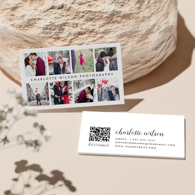 Tarjeta De Visita Collage de fotos moderno | Código QR del fotógrafo (Subido por el creador)