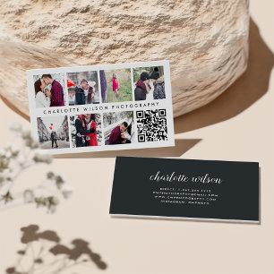 Tarjeta De Visita Collage de fotos moderno   Código QR del fotógrafo