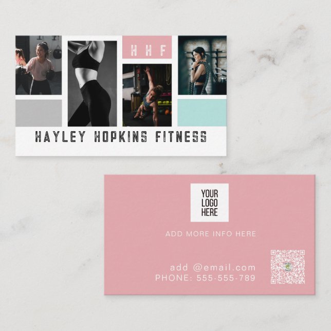 Tarjeta De Visita Collage de fotos moderno Gimnasio del entrenador p (Anverso / Reverso)