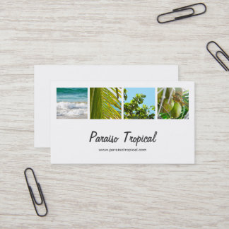 Tarjeta De Visita Collage de Fotos Tropical Blanco Elegante