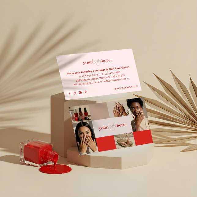 Tarjeta De Visita Collage de rejilla de fotos de salón de belleza de (Modern Logo Nail Beauty Salon Photo Grid Collage Business Card)